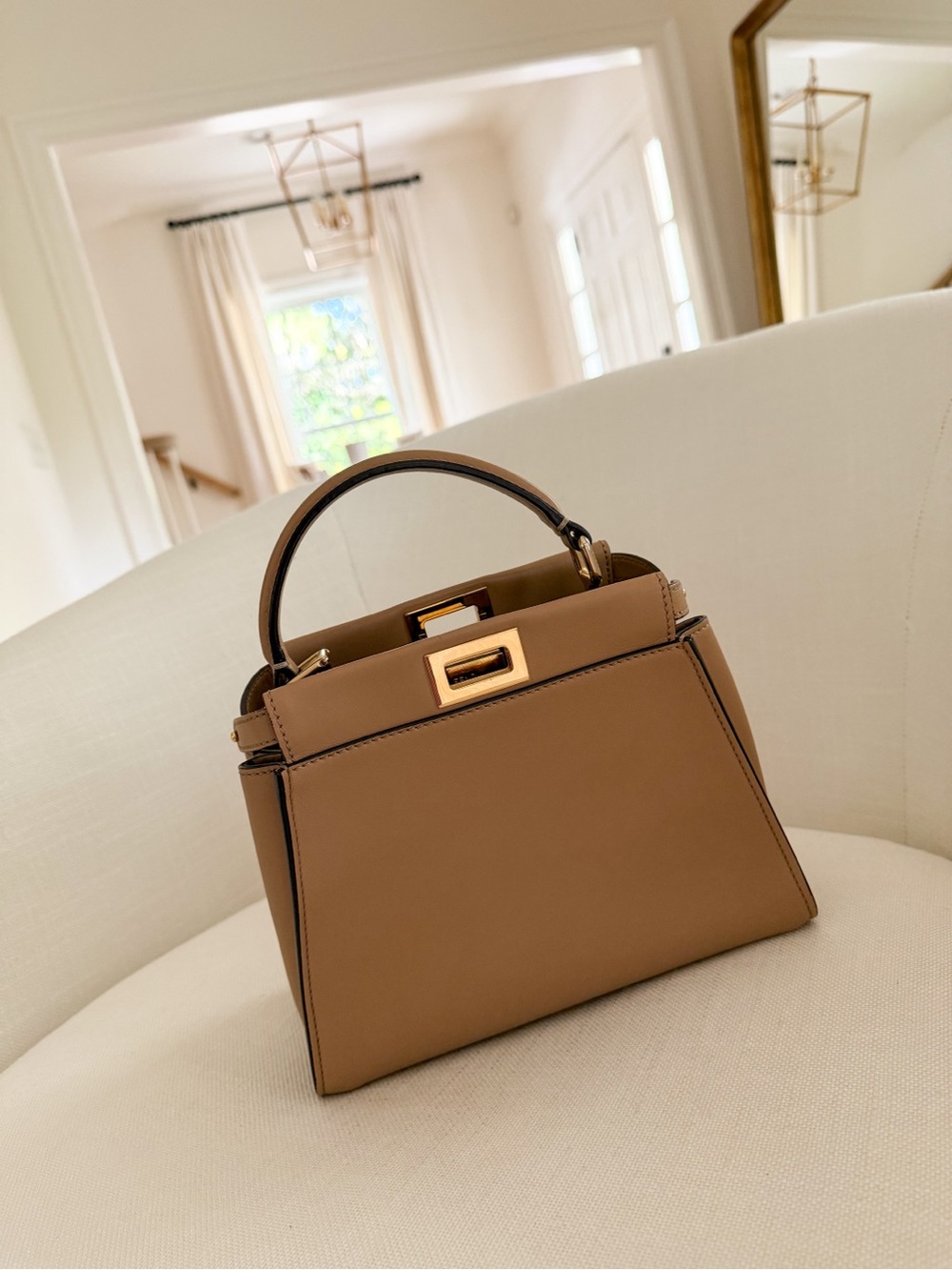FENDI Peekaboo Mini Classic Tan Leather Top-Handle Bag